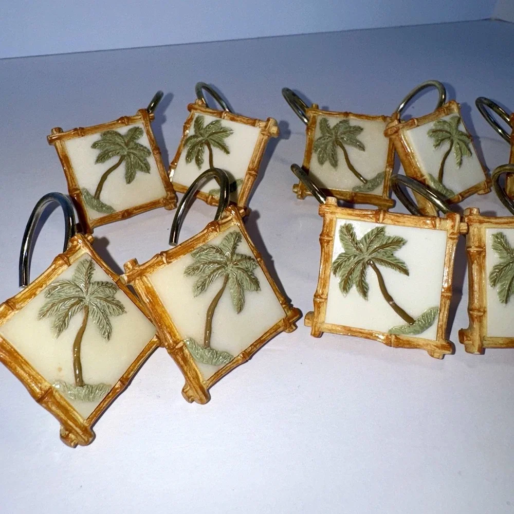 Palm Tree Shower Curtain Hooks Set of 12 Tropical Resort Beach Bathroom‎